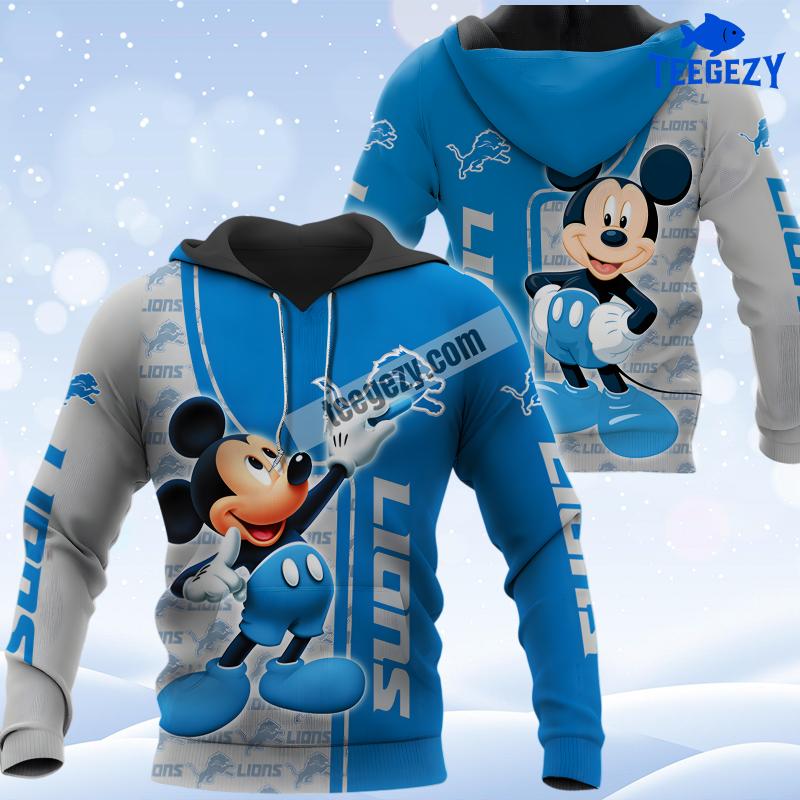Detroit Lions Mickey Mouse Blue Grey Realistic 3D Hoodie Detroit Lions Mickey Mouse Blue Grey Realistic 3D Hoodie
