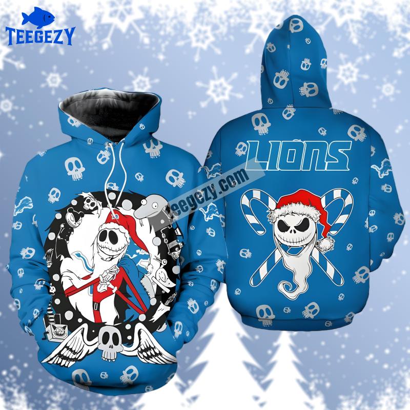 Detroit Lions Santa Jack Skellington Christmas Blue Novelty 3D Hoodie Detroit Lions Santa Jack Skellington Christmas Blue Novelty 3D Hoodie