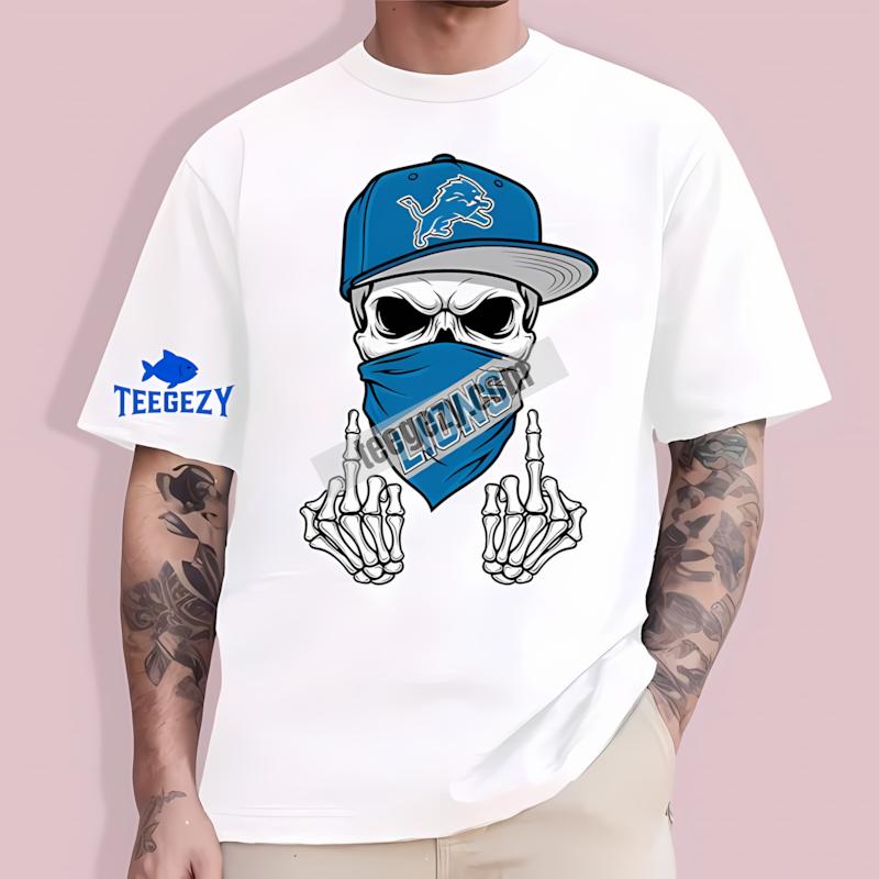 Detroit Lions Skull Bandana Graphic T-Shirt Detroit Lions Skull Bandana Graphic T-Shirt