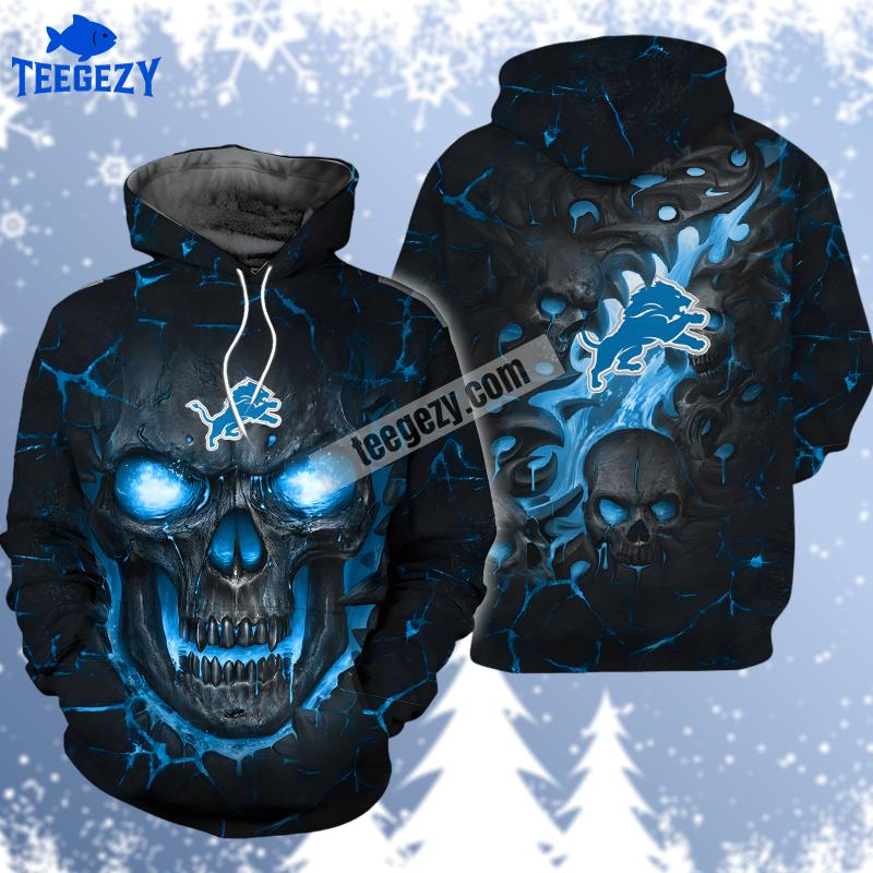 Detroit Lions Skull Black Blue Pattern 3D Hoodie Detroit Lions Skull Black Blue Pattern 3D Hoodie