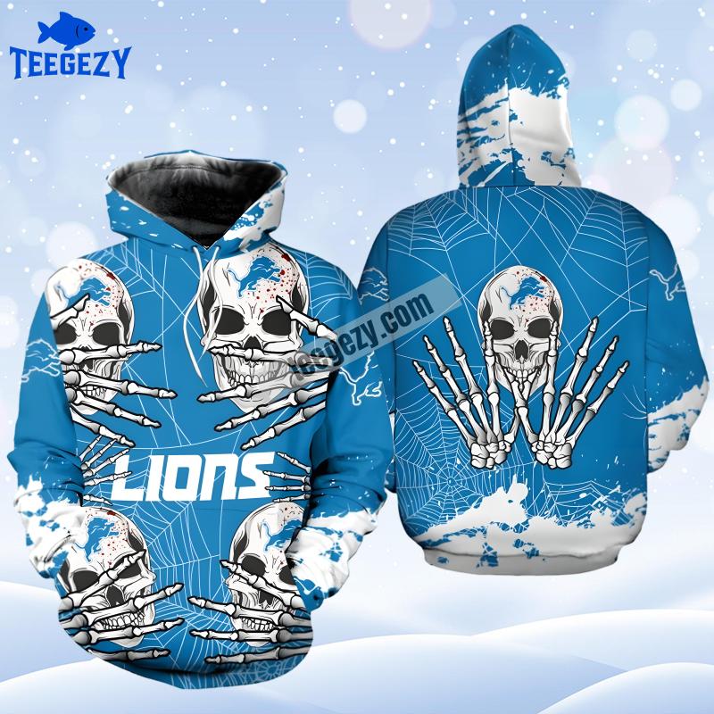 Detroit Lions Skull Halloween Blue White Unisex 3D Hoodie Detroit Lions Skull Halloween Blue White Unisex 3D Hoodie