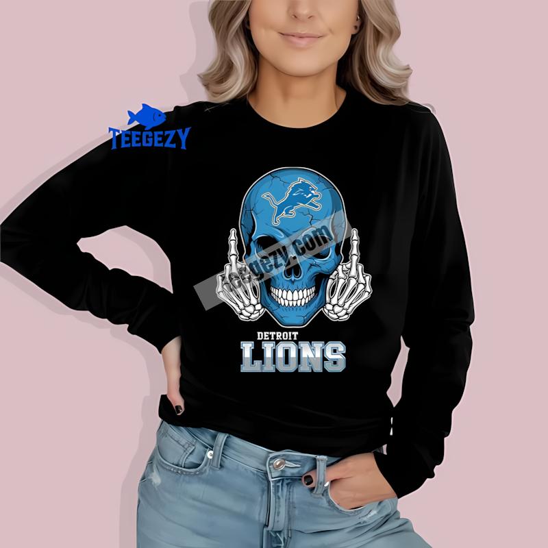 Detroit Lions Skull Middle Finger Sports Long Sleeve Detroit Lions Skull Middle Finger Sports Long Sleeve