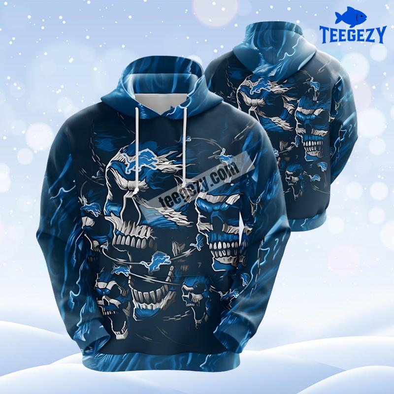 Detroit Lions Skull Scary Blue Cool 3D Hoodie Detroit Lions Skull Scary Blue Cool 3D Hoodie