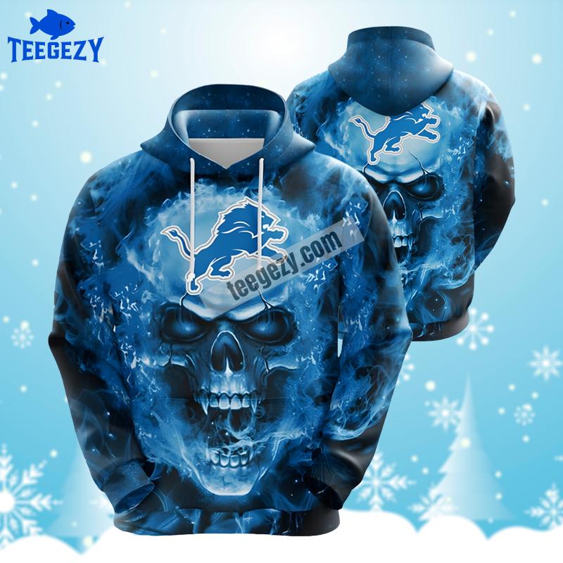 Detroit Lions Smoke Skull Blue 3D Hoodie Detroit Lions Smoke Skull Blue 3D Hoodie