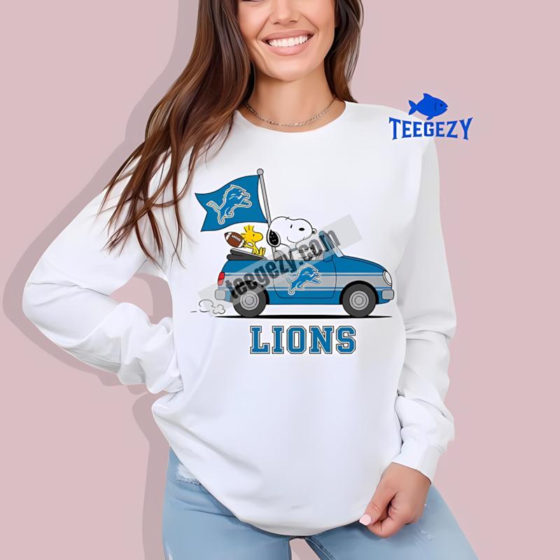 Detroit Lions Snoopy Driving Car Long Sleeve Detroit Lions Snoopy Driving Car Long Sleeve