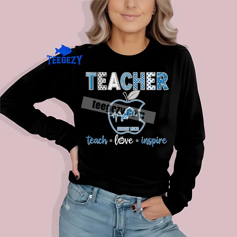 Detroit Lions Teacher Apple Teach Love Inspire Mens Long Sleeve Detroit Lions Teacher Apple Teach Love Inspire Mens Long Sleeve