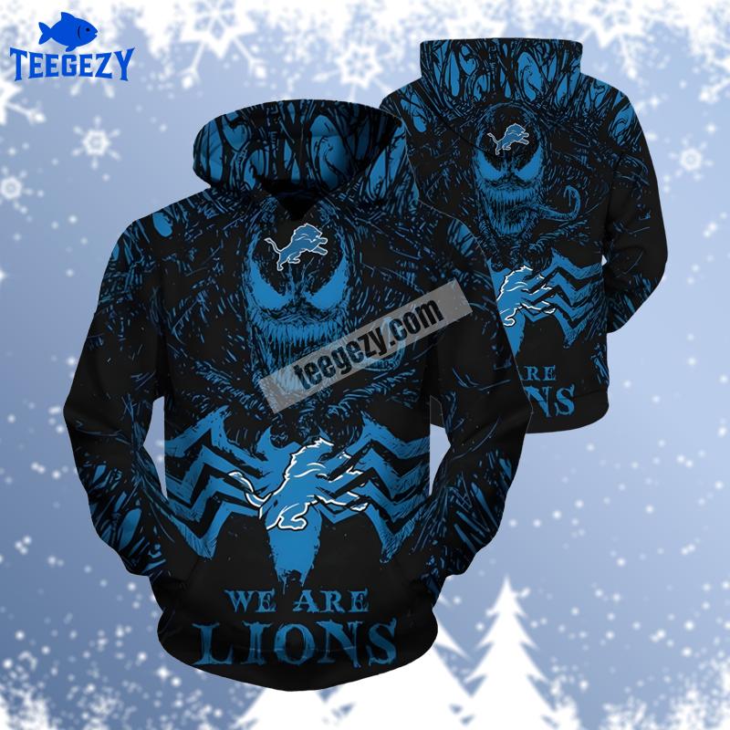 Detroit Lions Venom Halloween Blue Black Pullover 3D Hoodie Detroit Lions Venom Halloween Blue Black Pullover 3D Hoodie