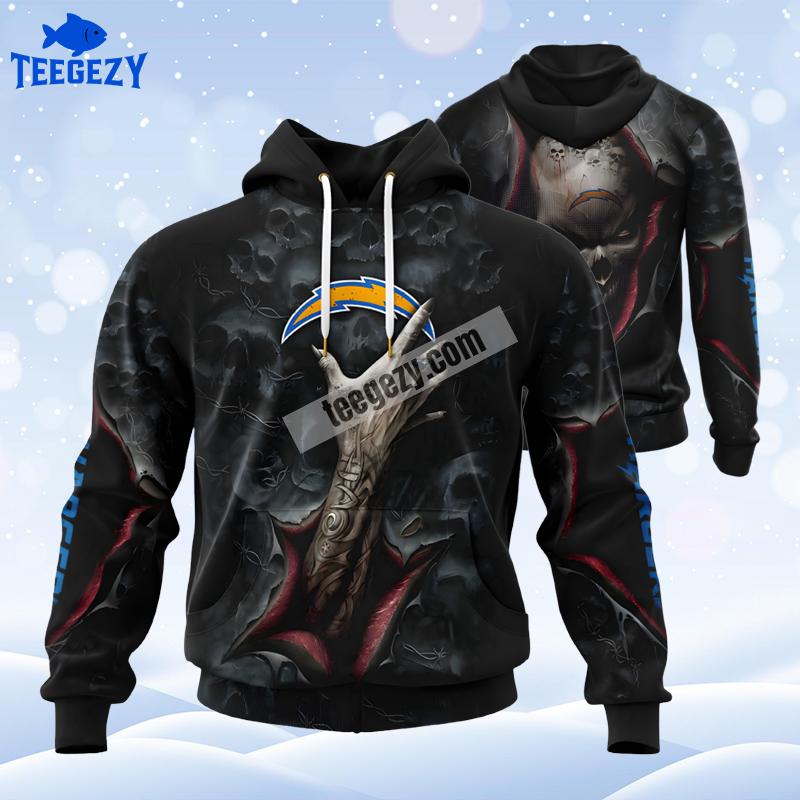 Devil Hand Los Angeles Chargers Black Puff Print 3D Hoodie Devil Hand Los Angeles Chargers Black Puff Print 3D Hoodie