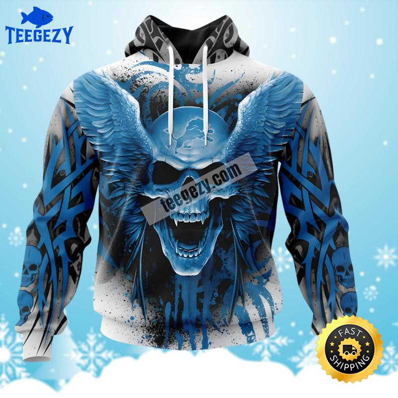 Eagle Skull Detroit Lions Blue Fashion 3D Hoodie Eagle Skull Detroit Lions Blue Fashion 3D Hoodie