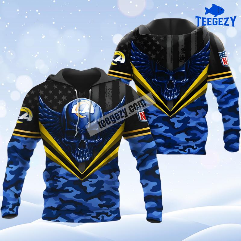 Eagle Skull Los Angeles Rams Black Blue Novelty 3D Hoodie Eagle Skull Los Angeles Rams Black Blue Novelty 3D Hoodie