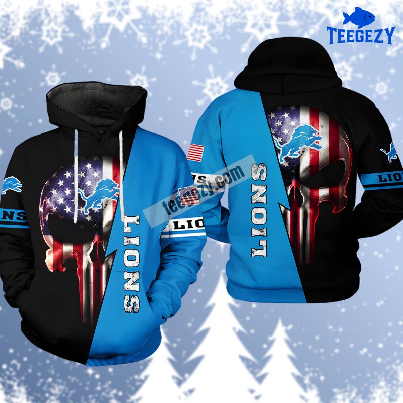 Flag Skull Detroit Lions Blue Black Cool 3D Hoodie Flag Skull Detroit Lions Blue Black Cool 3D Hoodie