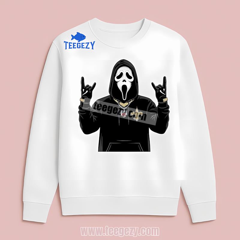 Ghostface New Orleans Saints Spooky Fan Long Sleeve Ghostface New Orleans Saints Spooky Fan Long Sleeve