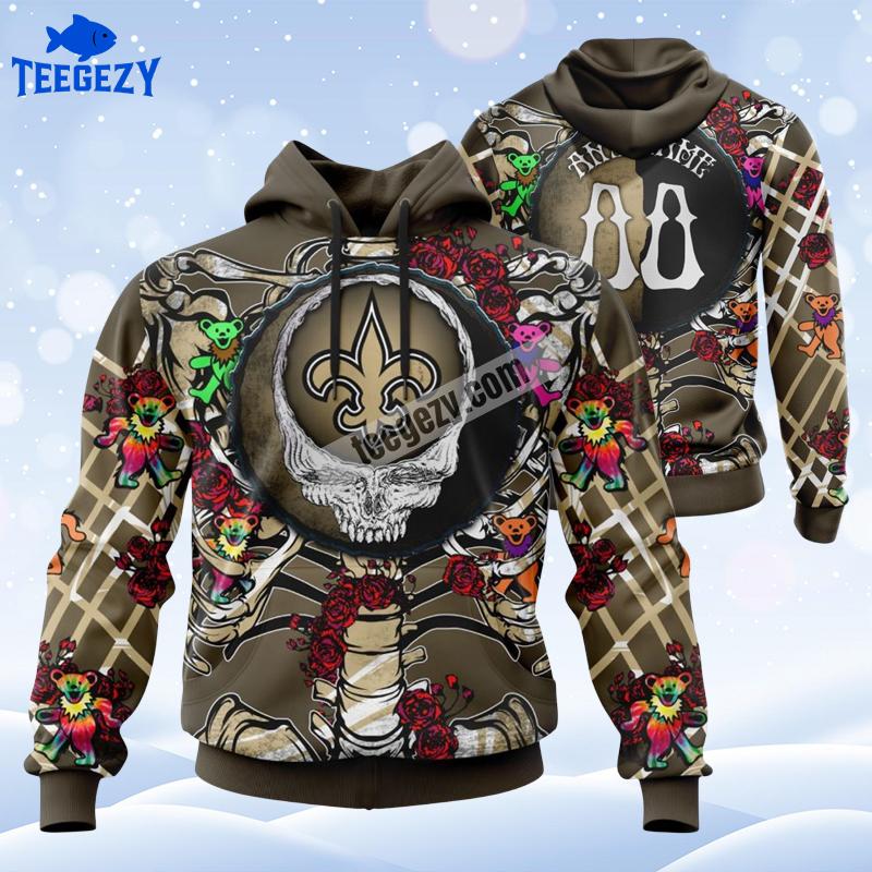 Grateful Dead New Orleans Saints Grey Zip Up 3D Hoodie Grateful Dead New Orleans Saints Grey Zip Up 3D Hoodie