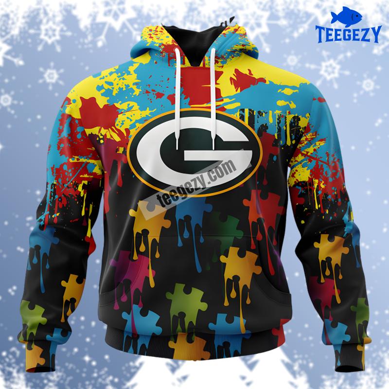 Green Bay Packers Autism Awareness Black Blue Cool 3D Hoodie Green Bay Packers Autism Awareness Black Blue Cool 3D Hoodie