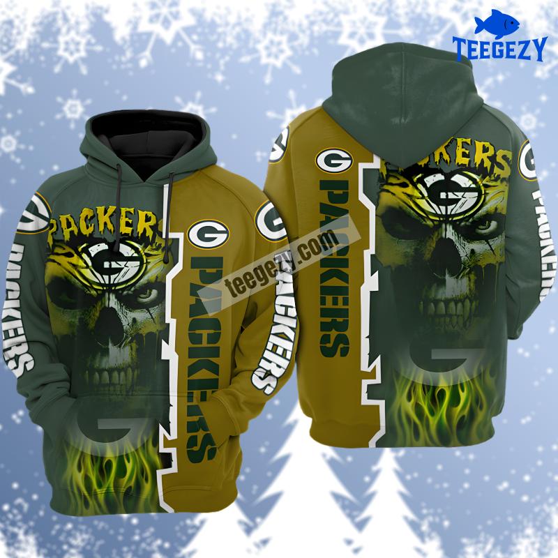 Green Bay Packers Hot Skull Printed 3D Hoodie Green Yellow