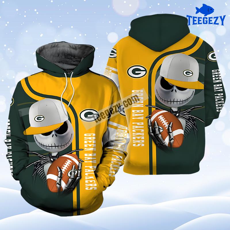 Green Bay Packers Jack Skellington Green Yellow For Sale 3D Hoodie Green Bay Packers Jack Skellington Green Yellow For Sale 3D Hoodie