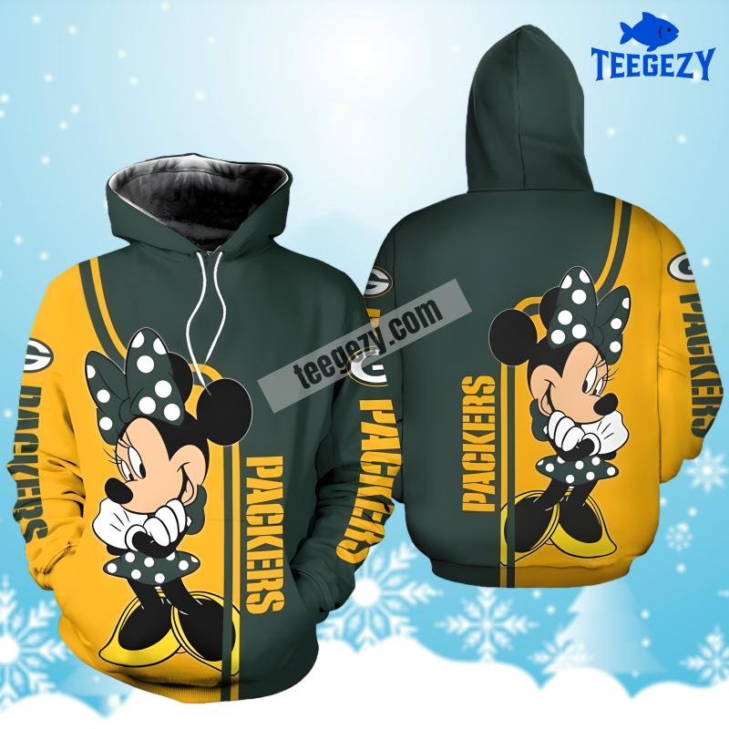 Green Bay Packers Minnie Mouse Green Yellow Womens 3D Hoodie Green Bay Packers Minnie Mouse Green Yellow Womens 3D Hoodie