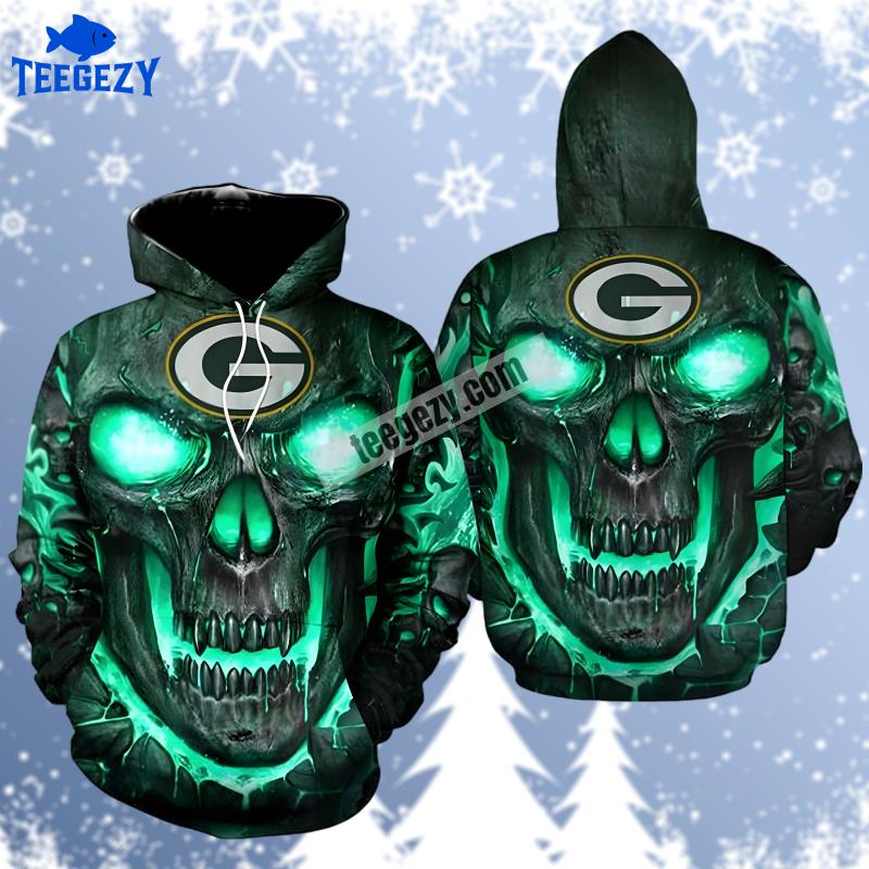 Green Bay Packers Skull Graphic 3D Hoodie Black Green