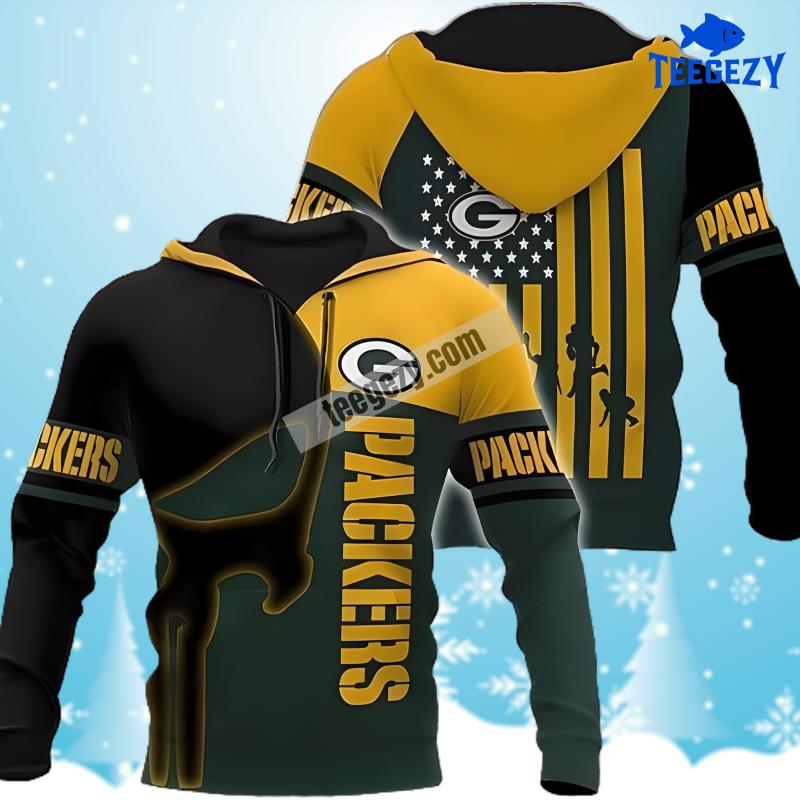 Green Bay Packers Skull Green White Cool 3D Hoodie Green Bay Packers Skull Green White Cool 3D Hoodie