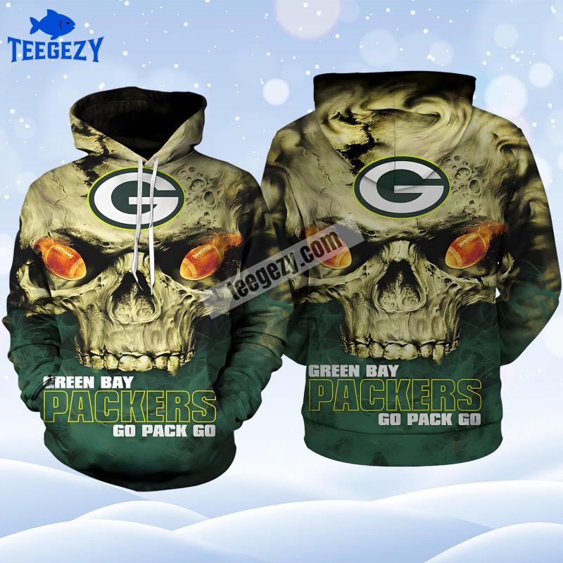 Green Bay Packers Skull Green Yellow Fashion 3D Hoodie Green Bay Packers Skull Green Yellow Fashion 3D Hoodie