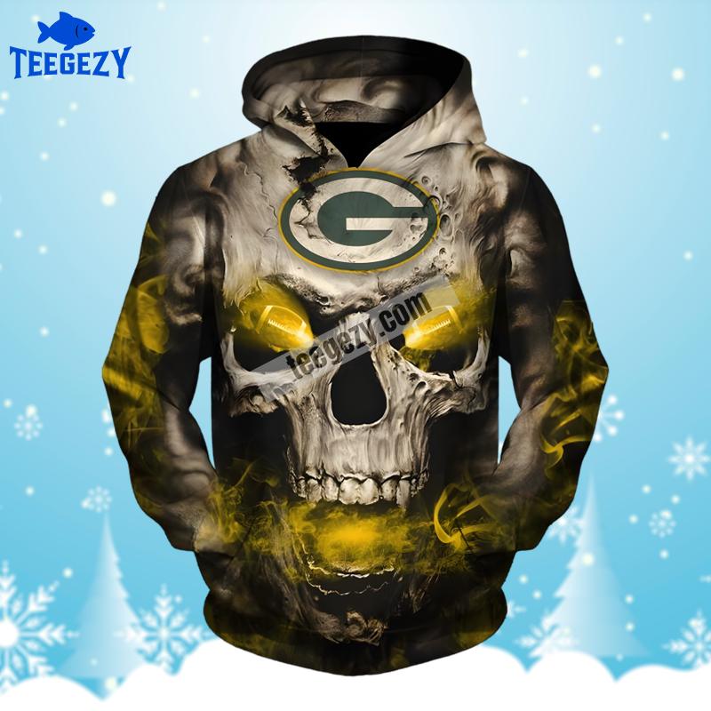 Green Bay Packers Skull Grey Realistic 3D Hoodie Green Bay Packers Skull Grey Realistic 3D Hoodie