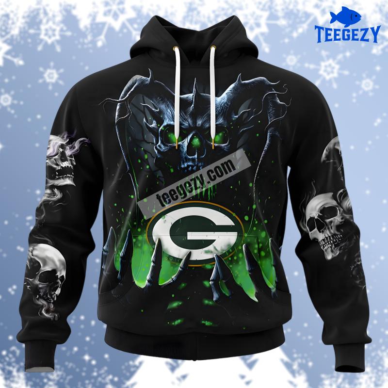 Green Bay Packers Skull Wake Up Black Realistic 3D Hoodie Green Bay Packers Skull Wake Up Black Realistic 3D Hoodie