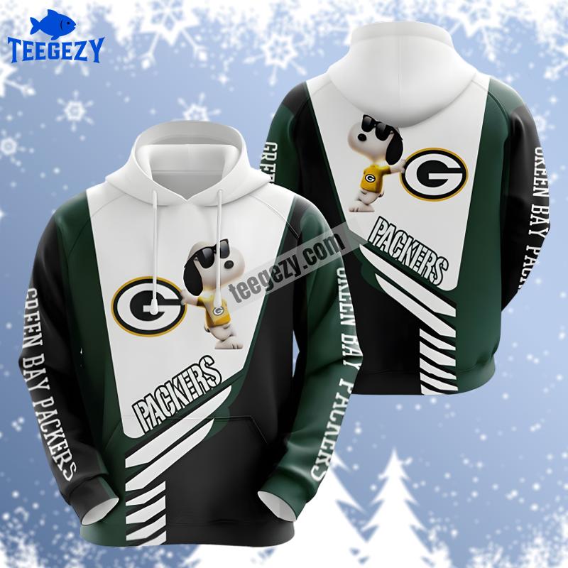 Green Bay Packers Snoopy Green White 3D Hoodie Green Bay Packers Snoopy Green White 3D Hoodie