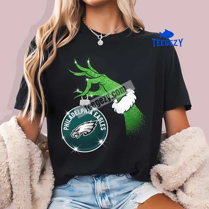 Grinch Hand Holding Philadelphia Eagles Ornament All Day T-Shirt Grinch Hand Holding Philadelphia Eagles Ornament All Day T-Shirt