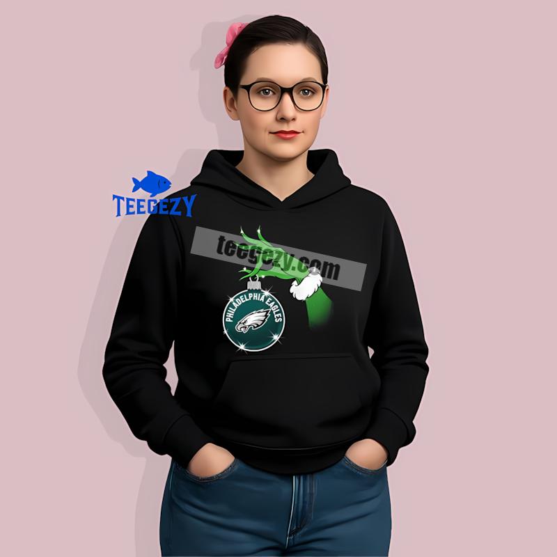 Grinch Hand Holding Philadelphia Eagles Ornament All Day Hoodie Grinch Hand Holding Philadelphia Eagles Ornament All Day Hoodie