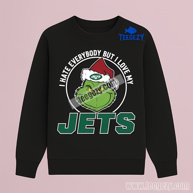 Grinch I Hate Everybody Casual Shirt New York Jets Fan Long Sleeve Grinch I Hate Everybody Casual Shirt New York Jets Fan Long Sleeve