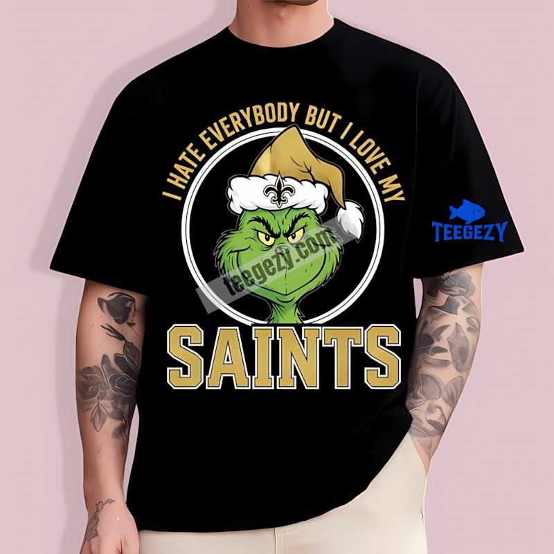 Grinch I Hate Everybody Mens New Orleans Saints Fan T-Shirt Grinch I Hate Everybody Mens New Orleans Saints Fan T-Shirt