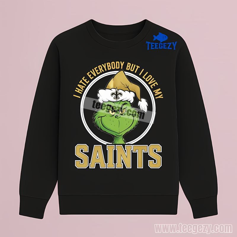 Grinch I Hate Everybody Mens New Orleans Saints Fan Long Sleeve Grinch I Hate Everybody Mens New Orleans Saints Fan Long Sleeve