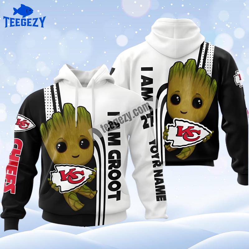 Groot Kansas City Chiefs White Black Mens 3D Hoodie Groot Kansas City Chiefs White Black Mens 3D Hoodie