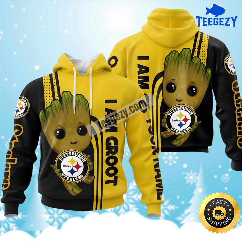 Groot Pittsburgh Steelers Black Yellow Printed 3D Hoodie Groot Pittsburgh Steelers Black Yellow Printed 3D Hoodie