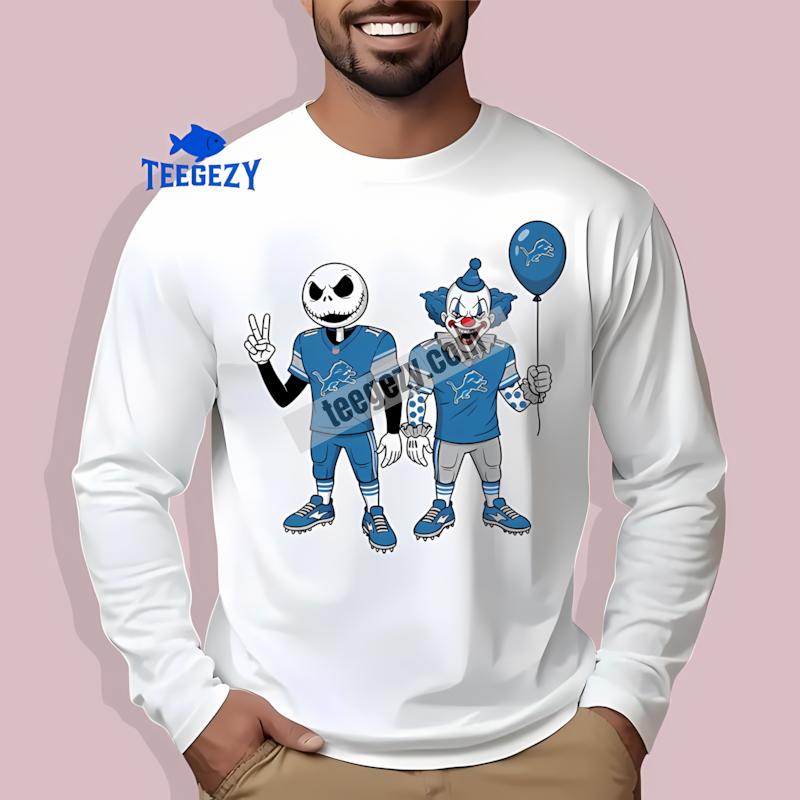 Halloween Detroit Lions Jack Skellington Pennywise Long Sleeve Halloween Detroit Lions Jack Skellington Pennywise Long Sleeve