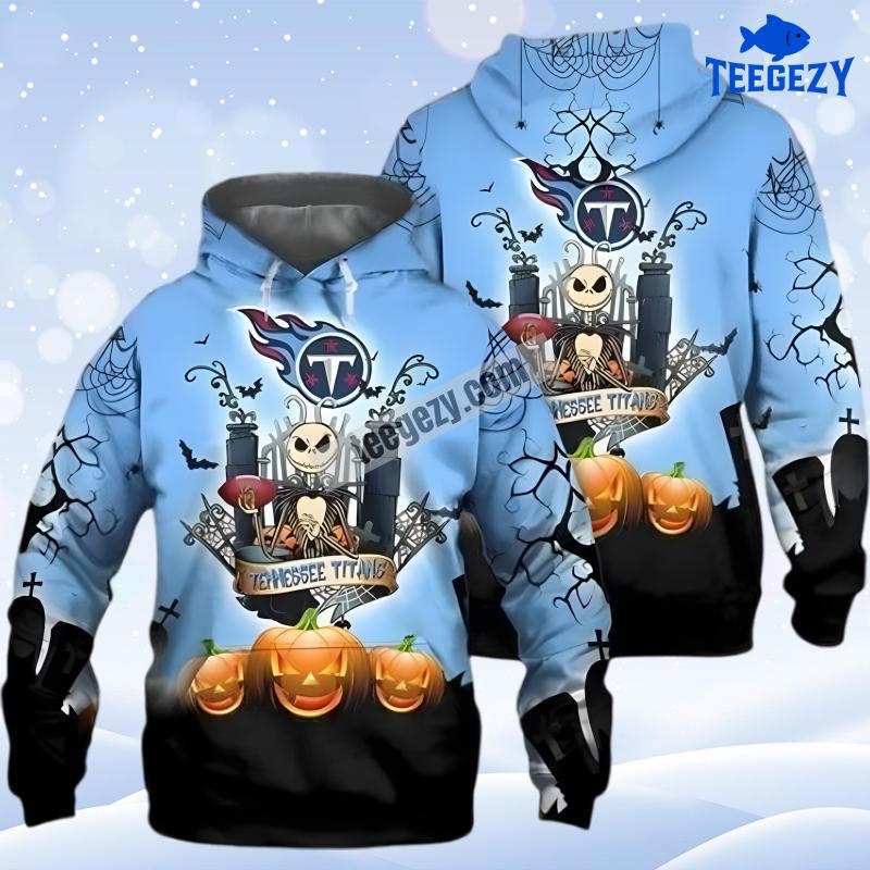 Halloween Jack Skellington Tennessee Titans Blue Art 3D Hoodie Halloween Jack Skellington Tennessee Titans Blue Art 3D Hoodie