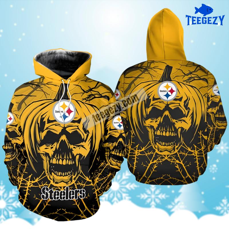Halloween Pumpkin Skull Pittsburgh Steelers Yellow Black Design 3D Hoodie Halloween Pumpkin Skull Pittsburgh Steelers Yellow Black Design 3D Hoodie