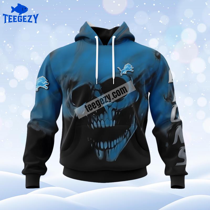 Halloween Skull Detroit Lions Blue Zip Up 3D Hoodie Halloween Skull Detroit Lions Blue Zip Up 3D Hoodie