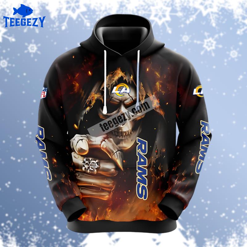 Halloween Skull Los Angeles Rams Orange Black Fashion 3D Hoodie Halloween Skull Los Angeles Rams Orange Black Fashion 3D Hoodie