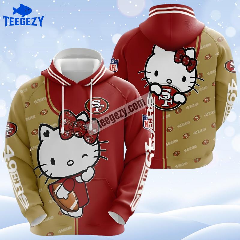 Hello Kitty San Francisco 49Ers Yellow Red Cool 3D Hoodie Hello Kitty San Francisco 49Ers Yellow Red Cool 3D Hoodie