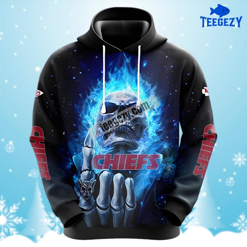 Hot Skull Kansas City Chiefs Blue Black Puff Print 3D Hoodie Hot Skull Kansas City Chiefs Blue Black Puff Print 3D Hoodie
