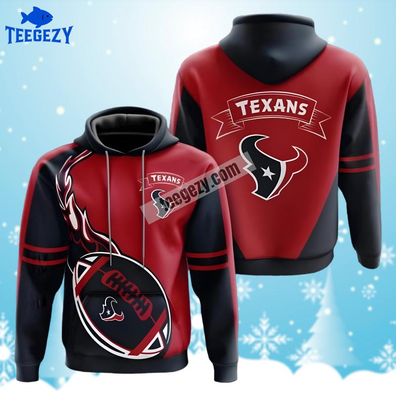 Houston Texans Flame Ball Red Black Printed 3D Hoodie Houston Texans Flame Ball Red Black Printed 3D Hoodie