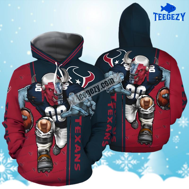 Houston Texans Mascot Red Blue Mens 3D Hoodie Houston Texans Mascot Red Blue Mens 3D Hoodie