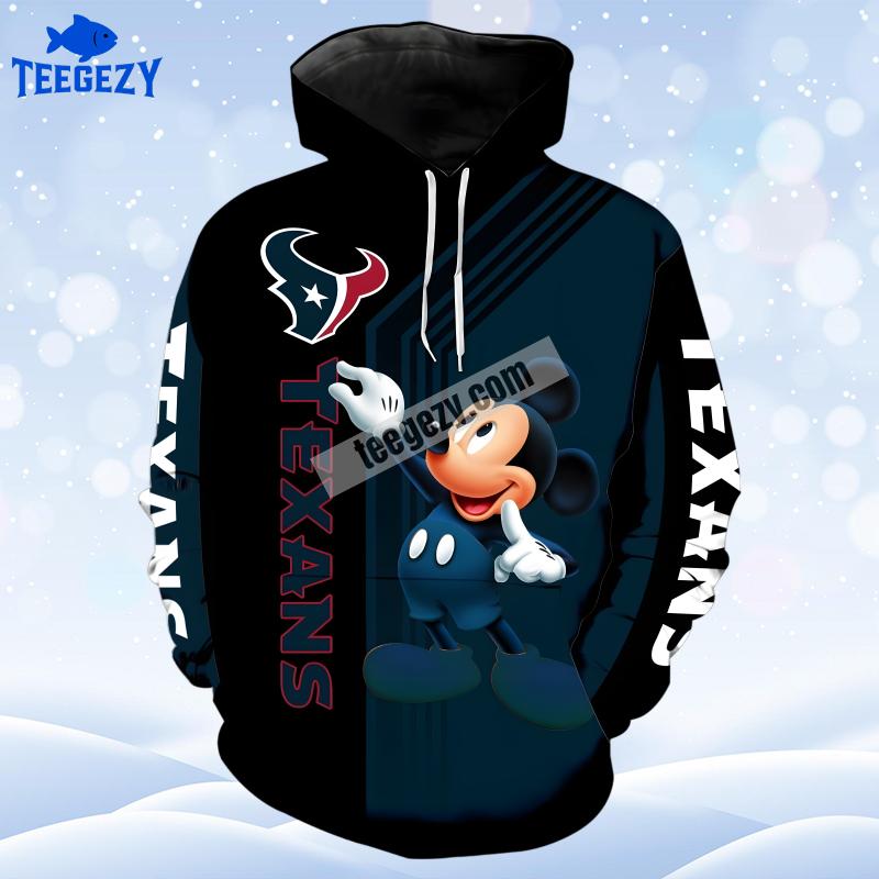 Houston Texans Mickey Mouse Black Blue Zip Up 3D Hoodie Houston Texans Mickey Mouse Black Blue Zip Up 3D Hoodie