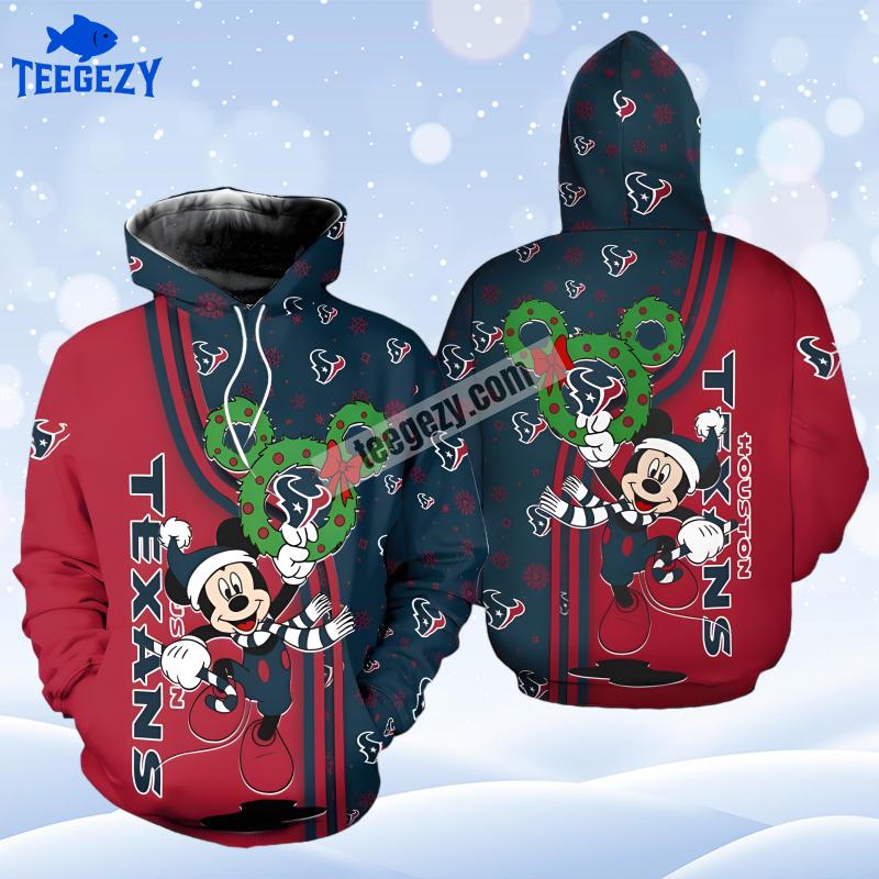 Houston Texans Mickey Mouse Blue Red Dad Mom 3D Hoodie Houston Texans Mickey Mouse Blue Red Dad Mom 3D Hoodie