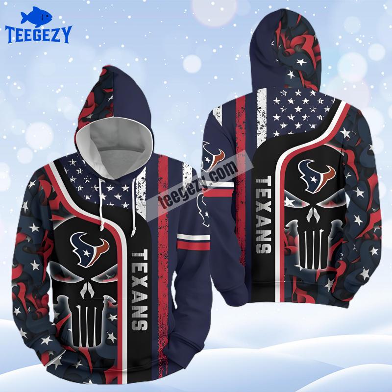 Houston Texans Skull Blue Black Realistic Art 3D Hoodie Houston Texans Skull Blue Black Realistic Art 3D Hoodie