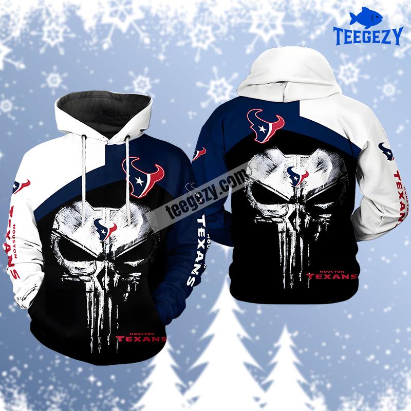 Houston Texans Skull Grey Zipper 3D Hoodie Red