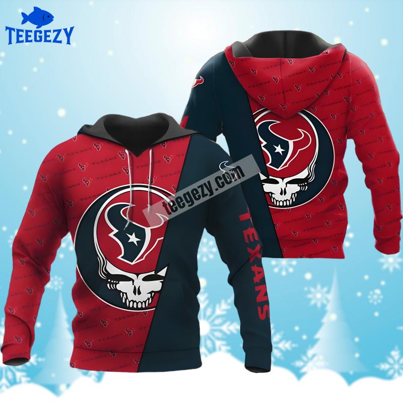 Houston Texans Skull Red Blue Zip Up 3D Hoodie Houston Texans Skull Red Blue Zip Up 3D Hoodie