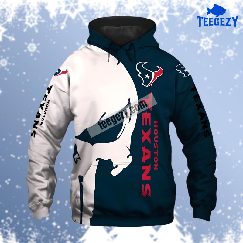 Houston Texans Skull White Blue 3D Realistic Hoodie Houston Texans Skull White Blue 3D Realistic Hoodie