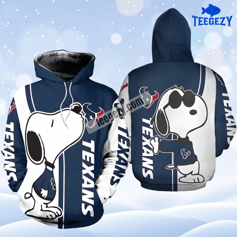 Houston Texans Snoopy Blue White 3D Pullover 3D Hoodie Houston Texans Snoopy Blue White 3D Pullover 3D Hoodie